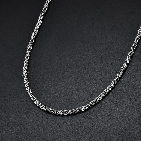 S925 الفضة الاسترليني الإيطالية 2 مم / 3 مم الصلبة البيزنطية سلسلة ربط القلائد للرجال النساء صديقها صديقة تتأكسد سلاسل فضية مربعة مجوهرات هدايا له الأولاد أبي عيد ميلاد الذكرى التخرج، اليدوية في إيطاليا in Kuwait