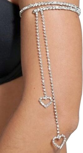 حجر الراين أعلى الذراع سوار كريستال شرابة مفتوح الذراع سلسلة الإسورة قابل للتعديل أساور حجر الراين الزفاف الذراع سلسلة الإسورة مجوهرات للنساء in Kuwait