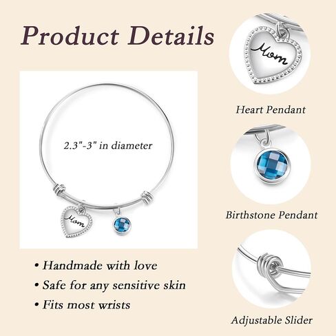Birthstone Expandable Bangle Bracelets Mothers Day Christmas Birthday Gifts for Mom in Saudi Arabia