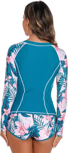 IMEKIS Women Long Sleeve Rash Guard Set Swimwear Two Pieces Floral Print Swim Shirt with Shorts Swimsuit Bathing Suits in Saudi Arabia