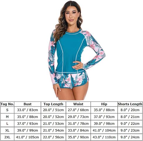 IMEKIS Women Long Sleeve Rash Guard Set Swimwear Two Pieces Floral Print Swim Shirt with Shorts Swimsuit Bathing Suits in Saudi Arabia