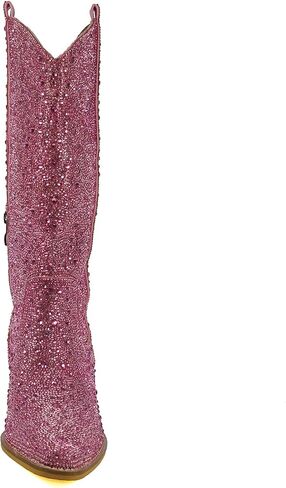 Alice 12 Inches Women's Knee High Rhinestone Sparkling Crystal Stacked Heel Western Boots in Saudi Arabia