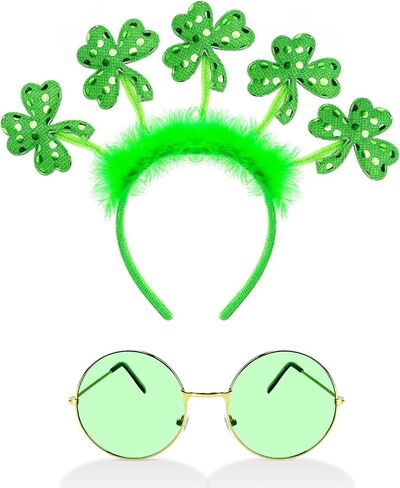 St Patricks Day Accessories Headband and Glasses St Patrick's Day Shamrock Headband Boppers Costume Accessory Set Festival Party Favor Event Decorations in Kuwait