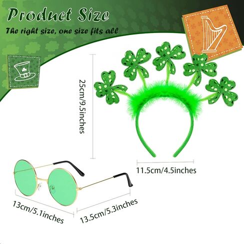 St Patricks Day Accessories Headband and Glasses St Patrick's Day Shamrock Headband Boppers Costume Accessory Set Festival Party Favor Event Decorations in Kuwait