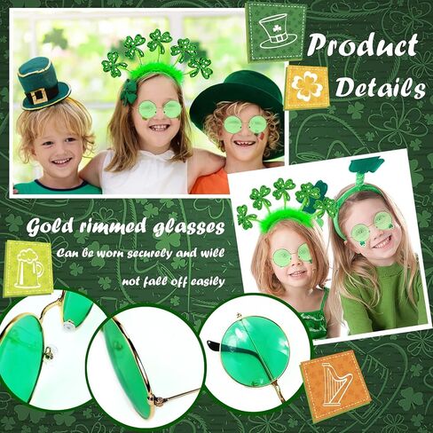 St Patricks Day Accessories Headband and Glasses St Patrick's Day Shamrock Headband Boppers Costume Accessory Set Festival Party Favor Event Decorations in Kuwait