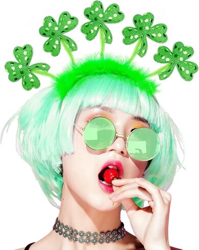 St Patricks Day Accessories Headband and Glasses St Patrick's Day Shamrock Headband Boppers Costume Accessory Set Festival Party Favor Event Decorations in Kuwait