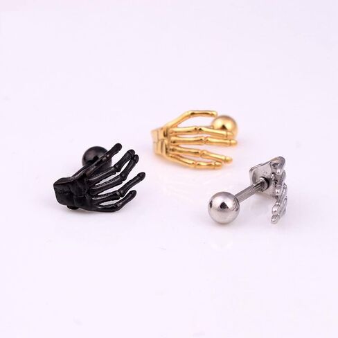 Gothic Skull Skeleton Hand Stud Earrings for Women Girls Mens 16G Stainless Steel Hypoallergenic Helix Screw Back Cartilage Piercing Earring Studs Ear Tragus Auricle Bff Birthday Punk Fashion Charm Jewelry Gifts in Saudi Arabia