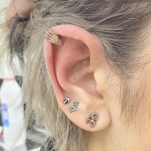 Gothic Skull Skeleton Hand Stud Earrings for Women Girls Mens 16G Stainless Steel Hypoallergenic Helix Screw Back Cartilage Piercing Earring Studs Ear Tragus Auricle Bff Birthday Punk Fashion Charm Jewelry Gifts in Saudi Arabia