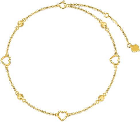14K Solid Gold Heart Bracelet for Women, Dainty Gold Dangle Love Heart Bracelet Jewelry Gifts for Her, Mom, Wife, 6.5"-8.1" in Saudi Arabia
