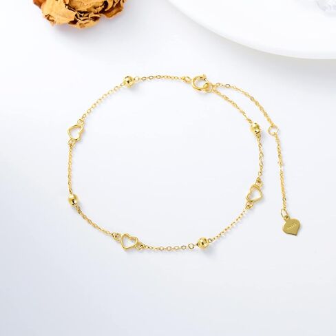 14K Solid Gold Heart Bracelet for Women, Dainty Gold Dangle Love Heart Bracelet Jewelry Gifts for Her, Mom, Wife, 6.5"-8.1" in Saudi Arabia