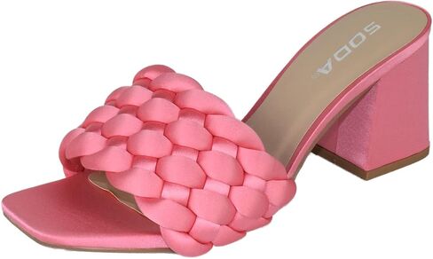 Soda Shoes Women Block High Heel Sandals Braided Band Square Toe Satin SHAUNA-S in Saudi Arabia