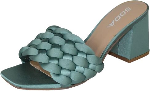 Soda Shoes Women Block High Heel Sandals Braided Band Square Toe Satin SHAUNA-S in Saudi Arabia