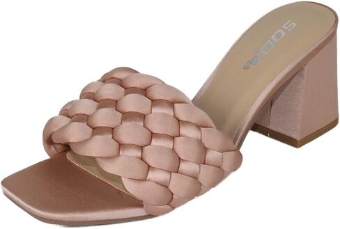 Soda Shoes Women Block High Heel Sandals Braided Band Square Toe Satin SHAUNA-S in Saudi Arabia