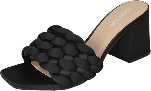 Soda Shoes Women Block High Heel Sandals Braided Band Square Toe Satin SHAUNA-S in Saudi Arabia