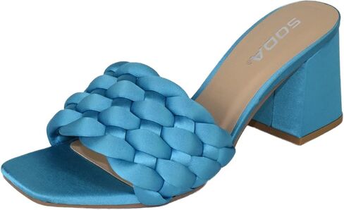 Soda Shoes Women Block High Heel Sandals Braided Band Square Toe Satin SHAUNA-S in Saudi Arabia