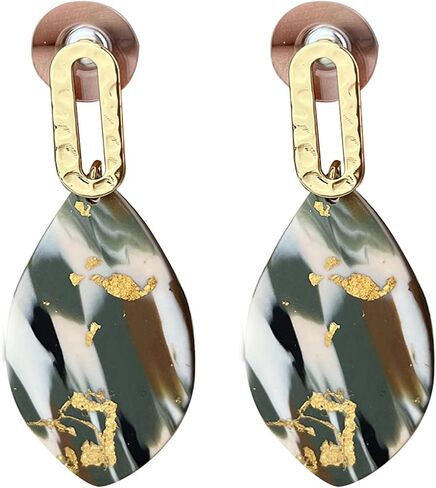 Bohamian Polymer Ceramic Clay Long Drop Dangle Earring Boho Fan-shaped Sector Mottled Marble Pattern Statement Ellipse Earrings for Women Girl Teen Handmade Lightweight Geometric Jewelry Gift in Saudi Arabia