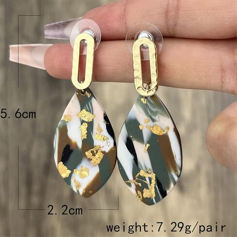 Bohamian Polymer Ceramic Clay Long Drop Dangle Earring Boho Fan-shaped Sector Mottled Marble Pattern Statement Ellipse Earrings for Women Girl Teen Handmade Lightweight Geometric Jewelry Gift in Saudi Arabia