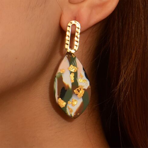 Bohamian Polymer Ceramic Clay Long Drop Dangle Earring Boho Fan-shaped Sector Mottled Marble Pattern Statement Ellipse Earrings for Women Girl Teen Handmade Lightweight Geometric Jewelry Gift in Saudi Arabia