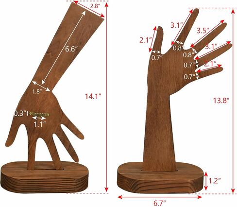 MOOCA 2 Pcs Set Multi-Functional Tabletop or Wall-Mountable Wooden Hand-Shaped Jewelry Display Stand For More Bracelet Storage, Premium Real Wood Sturdy Base, Brown Color in Saudi Arabia