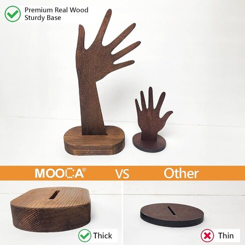 MOOCA 2 Pcs Set Multi-Functional Tabletop or Wall-Mountable Wooden Hand-Shaped Jewelry Display Stand For More Bracelet Storage, Premium Real Wood Sturdy Base, Brown Color in Saudi Arabia