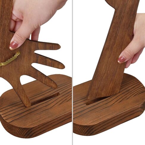 MOOCA 2 Pcs Set Multi-Functional Tabletop or Wall-Mountable Wooden Hand-Shaped Jewelry Display Stand For More Bracelet Storage, Premium Real Wood Sturdy Base, Brown Color in Saudi Arabia