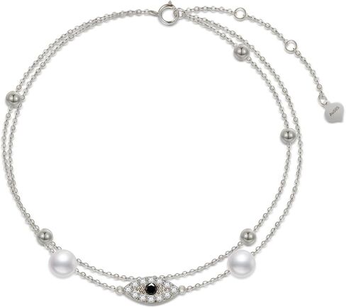 SISGEM Evil Eye Anklets for Women, Solid 14kt Gold Evil Eye Pearl Ankle Bracelet Lucky Protection Jewelry for Her, Wife, Mom, Girls, 8"-10" in Saudi Arabia