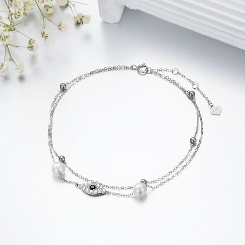 SISGEM Evil Eye Anklets for Women, Solid 14kt Gold Evil Eye Pearl Ankle Bracelet Lucky Protection Jewelry for Her, Wife, Mom, Girls, 8"-10" in Saudi Arabia