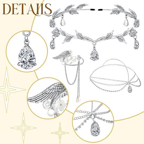 8 Pieces Fairy Cosplay Set Included Rhinestone Leaf Crown Headband Rhinestone Drop Headpiece Elf Ear Cuffs And 2 Pairs Elf Ears For Christmas Women Girls Dress Up Costume Party Props Accessories in Saudi Arabia