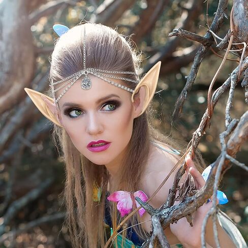 8 Pieces Fairy Cosplay Set Included Rhinestone Leaf Crown Headband Rhinestone Drop Headpiece Elf Ear Cuffs And 2 Pairs Elf Ears For Christmas Women Girls Dress Up Costume Party Props Accessories in Saudi Arabia