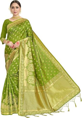 فاردا ساريس حرير باناراسي النسائي || ساري زفاف هندي منسوج هدية ديوالي ساري مع بلوزة غير مخيطة in Kuwait