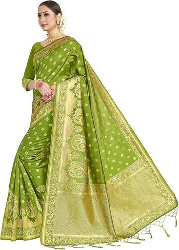 فاردا ساريس حرير باناراسي النسائي || ساري زفاف هندي منسوج هدية ديوالي ساري مع بلوزة غير مخيطة in Kuwait