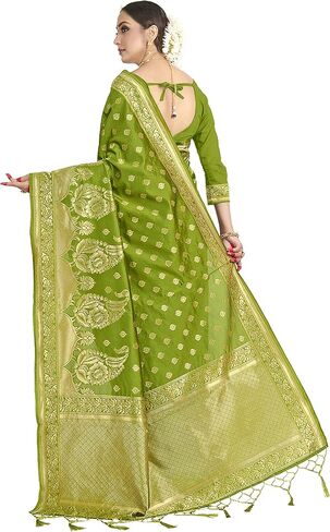 فاردا ساريس حرير باناراسي النسائي || ساري زفاف هندي منسوج هدية ديوالي ساري مع بلوزة غير مخيطة in Kuwait