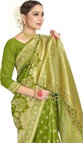 فاردا ساريس حرير باناراسي النسائي || ساري زفاف هندي منسوج هدية ديوالي ساري مع بلوزة غير مخيطة in Kuwait