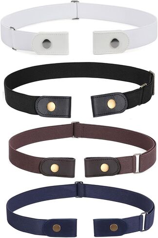 WERFORU 4 Pack No Buckle Stretch Belt For Women Men Elastic Waist Belt Up to 72 Inch for Jeans Pants,black+coffee+blue+white,Pants Size 31-50 Inches in Saudi Arabia