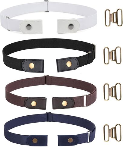 WERFORU 4 Pack No Buckle Stretch Belt For Women Men Elastic Waist Belt Up to 72 Inch for Jeans Pants,black+coffee+blue+white,Pants Size 31-50 Inches in Saudi Arabia