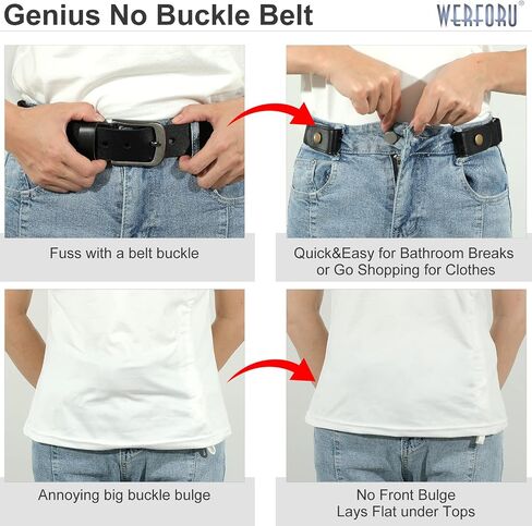 WERFORU 4 Pack No Buckle Stretch Belt For Women Men Elastic Waist Belt Up to 72 Inch for Jeans Pants,black+coffee+blue+white,Pants Size 31-50 Inches in Saudi Arabia