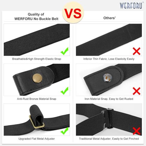 WERFORU 4 Pack No Buckle Stretch Belt For Women Men Elastic Waist Belt Up to 72 Inch for Jeans Pants,black+coffee+blue+white,Pants Size 31-50 Inches in Saudi Arabia