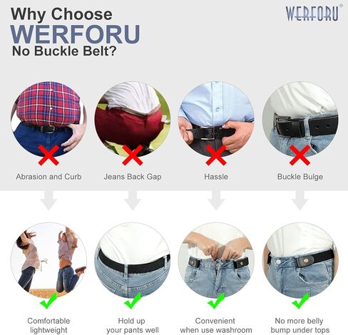 WERFORU 4 Pack No Buckle Stretch Belt For Women Men Elastic Waist Belt Up to 72 Inch for Jeans Pants,black+coffee+blue+white,Pants Size 31-50 Inches in Saudi Arabia