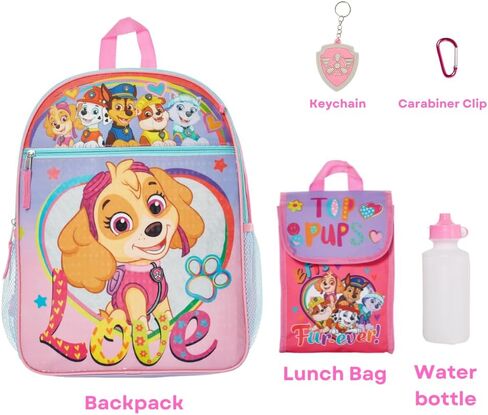 Paw Patrol 5 Pc. Nickelodeon Backpack Set for Girls, 16 inch with Lunch Bag and Water Bottle, Pink in Saudi Arabia