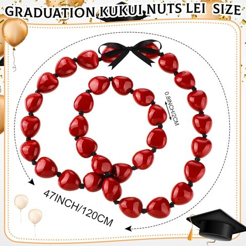 Karenhi Hawaiian Kukui Nut Lei Necklace 47 In Hawaiian Lei Necklace with Ribbon Bow 2024 Graduation Gift for Women Men Kids Luau Party Accessories in Saudi Arabia