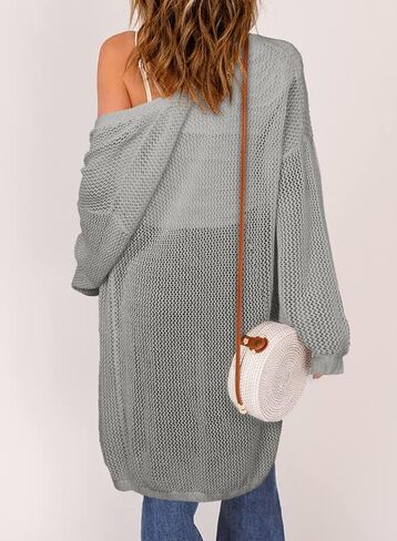 Dokotoo Womens Puff Long Sleeve Crochet Knit Cardigan Sweaters Color Block Kimono Open Front Coat Outwear in Saudi Arabia