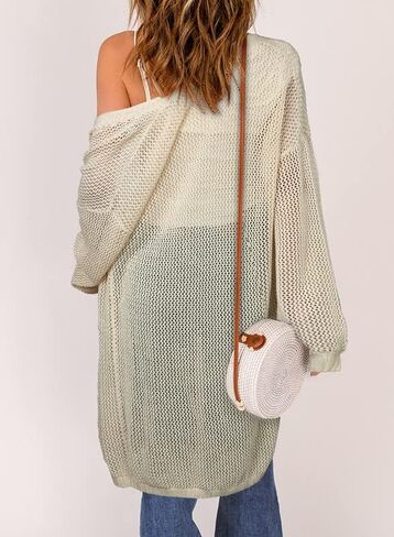Dokotoo Womens Puff Long Sleeve Crochet Knit Cardigan Sweaters Color Block Kimono Open Front Coat Outwear in Saudi Arabia