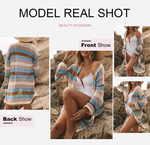 Dokotoo Womens Puff Long Sleeve Crochet Knit Cardigan Sweaters Color Block Kimono Open Front Coat Outwear in Saudi Arabia
