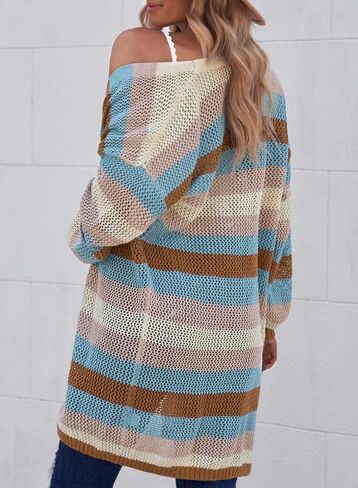 Dokotoo Womens Puff Long Sleeve Crochet Knit Cardigan Sweaters Color Block Kimono Open Front Coat Outwear in Saudi Arabia