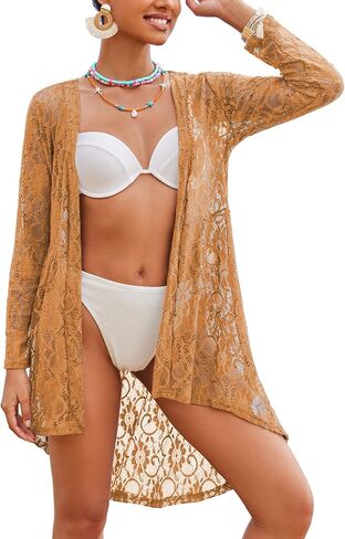 Beyove Women Lace Crochet Coverups Open Front Cardigan Sheer Cover Up Long Sleeve Kimono in Saudi Arabia