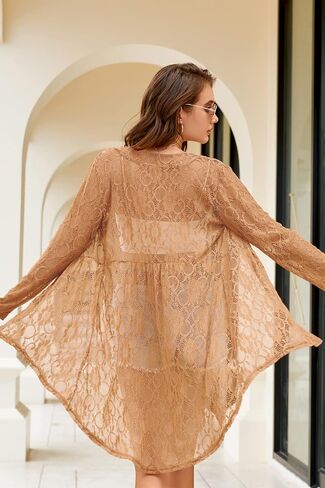 Beyove Women Lace Crochet Coverups Open Front Cardigan Sheer Cover Up Long Sleeve Kimono in Saudi Arabia