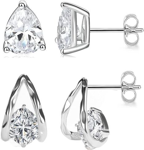 Pack of Teardrop Cubic Zirconia Stud Earrings Ear Stud for Women Men Hypoallergenic for Senstive Ears Pear Simulated Diamond CZ Earrings Piercing Post Ear Stud 18K White Gold Plated Open Hoop in Saudi Arabia