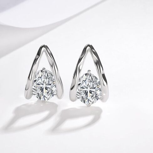 Pack of Teardrop Cubic Zirconia Stud Earrings Ear Stud for Women Men Hypoallergenic for Senstive Ears Pear Simulated Diamond CZ Earrings Piercing Post Ear Stud 18K White Gold Plated Open Hoop in Saudi Arabia