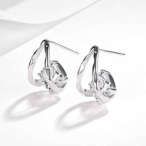 Pack of Teardrop Cubic Zirconia Stud Earrings Ear Stud for Women Men Hypoallergenic for Senstive Ears Pear Simulated Diamond CZ Earrings Piercing Post Ear Stud 18K White Gold Plated Open Hoop in Saudi Arabia