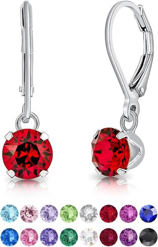 925 Sterling Silver SMALL/MEDIUM Drop/Dangle Leverback Earrings made with Round Crystals from Swarovski Elements - Diameter: 6 mm in Saudi Arabia